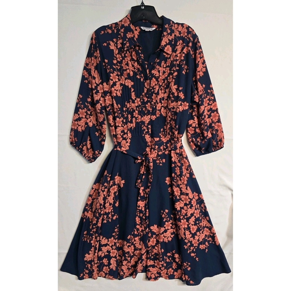 Nanette Nanette Lepore Women's 16W Navy Coral Floral V-Neck Belted Dress